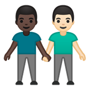 👨🏿‍🤝‍👨🏻 Emoji händchenhaltende Männer: dunkle Hautfarbe, helle Hautfarbe Google Android 10.0.