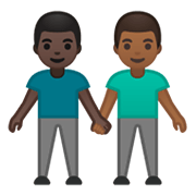Emoji 👨🏿‍🤝‍👨🏾 Due Uomini Che Si Tengono Per Mano: Carnagione Scura E Carnagione Abbastanza Scura su Google Android 10.0.