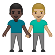 👨🏿‍🤝‍👨🏼 Emoji Dois Homens De Mãos Dadas: Pele Escura E Pele Morena Clara na Google Android 10.0.