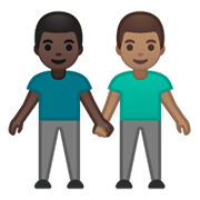 👨🏿‍🤝‍👨🏽 Emoji Dois Homens De Mãos Dadas: Pele Escura E Pele Morena na Google Android 10.0.