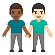 Émoji 👨🏾‍🤝‍👨🏻 Deux Hommes Se Tenant La Main : Peau Mate Et Peau Claire sur Google Android 10.0.