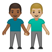 👨🏾‍🤝‍👨🏼 Emoji Hombres De La Mano: Tono De Piel Oscuro Medio Y Tono De Piel Claro Medio en Google Android 10.0.