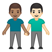 Emoji 👨🏽‍🤝‍👨🏻 Due Uomini Che Si Tengono Per Mano: Carnagione Olivastra E Carnagione Chiara su Google Android 10.0.