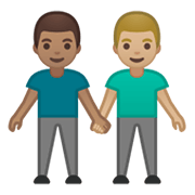 👨🏽‍🤝‍👨🏼 Emoji Hombres De La Mano: Tono De Piel Medio Y Tono De Piel Claro Medio en Google Android 10.0.