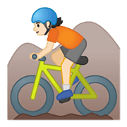 🚵🏻 Emoji Pessoa Fazendo Mountain Bike: Pele Clara na Google Android 10.0.