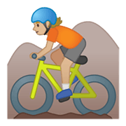 🚵🏼 Emoji Pessoa Fazendo Mountain Bike: Pele Morena Clara na Google Android 10.0.