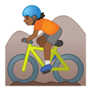 🚵🏾 Emoji Pessoa Fazendo Mountain Bike: Pele Morena Escura na Google Android 10.0.