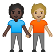 🧑🏿‍🤝‍🧑🏼 Emoji sich an den Händen haltende Personen: dunkle Hautfarbe, mittelhelle Hautfarbe Google Android 10.0.