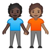 🧑🏿‍🤝‍🧑🏽 Emoji sich an den Händen haltende Personen: dunkle Hautfarbe, mittlere Hautfarbe Google Android 10.0.