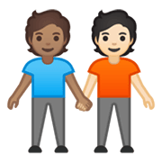 Émoji 🧑🏽‍🤝‍🧑🏻 Deux Personnes Se Tenant La Main : Peau Légèrement Mate Et Peau Claire sur Google Android 10.0.
