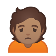 🙍🏽 Emoji missmutige Person: mittlere Hautfarbe Google Android 10.0.