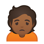 🙍🏾 Emoji missmutige Person: mitteldunkle Hautfarbe Google Android 10.0.