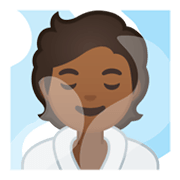 🧖🏾 Emoji Pessoa Na Sauna: Pele Morena Escura na Google Android 10.0.