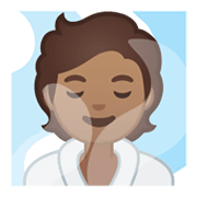 Emoji 🧖🏽 Persona In Sauna: Carnagione Olivastra su Google Android 10.0.