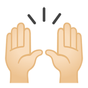🙌🏻 Emoji zwei erhobene Handflächen: helle Hautfarbe Google Android 10.0.