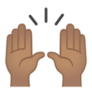 Emoji 🙌🏽 Mani Alzate: Carnagione Olivastra su Google Android 10.0.