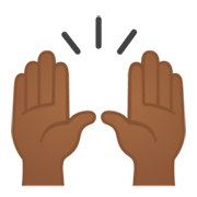 🙌🏾 Emoji Mãos Para Cima: Pele Morena Escura na Google Android 10.0.