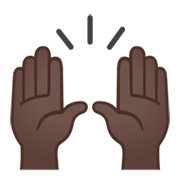 🙌🏿 Emoji Manos Levantadas Celebrando: Tono De Piel Oscuro en Google Android 10.0.
