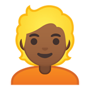 👱🏾 Emoji Person: mitteldunkle Hautfarbe, blondes Haar Google Android 10.0.