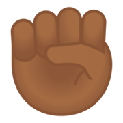 ✊🏾 Emoji Puño En Alto: Tono De Piel Oscuro Medio en Google Android 10.0.