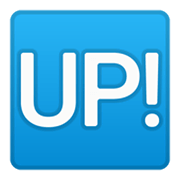 🆙 Emoji Schriftzug „UP!“ im blauen Quadrat Google Android 10.0.