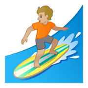 🏄🏼 Emoji Persona Haciendo Surf: Tono De Piel Claro Medio en Google Android 10.0.