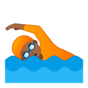 🏊🏾 Emoji Pessoa Nadando: Pele Morena Escura na Google Android 10.0.