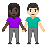 👩🏿‍🤝‍👨🏻 Emoji Mann und Frau halten Hände: dunkle Hautfarbe, helle Hautfarbe Google Android 10.0.