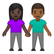 👩🏿‍🤝‍👨🏾 Emoji Mujer Y Hombre De La Mano: Tono De Piel Oscuro Y Tono De Piel Oscuro Medio en Google Android 10.0.