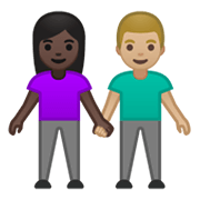 👩🏿‍🤝‍👨🏼 Emoji Homem E Mulher De Mãos Dadas: Pele Escura E Pele Morena Clara na Google Android 10.0.