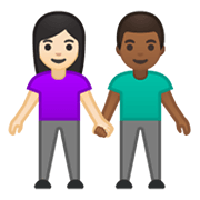 👩🏻‍🤝‍👨🏾 Emoji Mann und Frau halten Hände: helle Hautfarbe, mitteldunkle Hautfarbe Google Android 10.0.