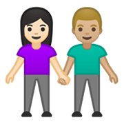 Émoji 👩🏻‍🤝‍👨🏼 Femme Et Homme Se Tenant La Main : Peau Claire Et Peau Moyennement Claire sur Google Android 10.0.