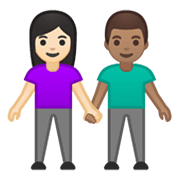 Émoji 👩🏻‍🤝‍👨🏽 Femme Et Homme Se Tenant La Main : Peau Claire Et Peau Légèrement Mate sur Google Android 10.0.