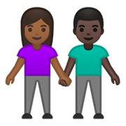 👩🏾‍🤝‍👨🏿 Emoji Mann und Frau halten Hände: mitteldunkle Hautfarbe, dunkle Hautfarbe Google Android 10.0.