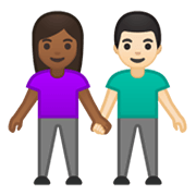 👩🏾‍🤝‍👨🏻 Emoji Homem E Mulher De Mãos Dadas: Pele Morena Escura E Pele Clara na Google Android 10.0.