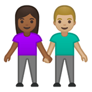 Émoji 👩🏾‍🤝‍👨🏼 Femme Et Homme Se Tenant La Main : Peau Mate Et Peau Moyennement Claire sur Google Android 10.0.