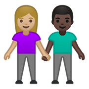 👩🏼‍🤝‍👨🏿 Emoji Mann und Frau halten Hände: mittelhelle Hautfarbe, dunkle Hautfarbe Google Android 10.0.