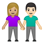 Émoji 👩🏼‍🤝‍👨🏻 Femme Et Homme Se Tenant La Main : Peau Moyennement Claire Et Peau Claire sur Google Android 10.0.