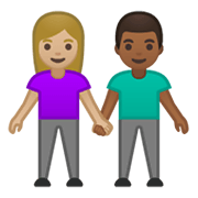 Émoji 👩🏼‍🤝‍👨🏾 Femme Et Homme Se Tenant La Main : Peau Moyennement Claire Et Peau Mate sur Google Android 10.0.