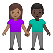 Emoji 👩🏽‍🤝‍👨🏿 Uomo E Donna Che Si Tengono Per Mano: Carnagione Olivastra E Carnagione Scura su Google Android 10.0.