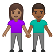 Emoji 👩🏽‍🤝‍👨🏾 Uomo E Donna Che Si Tengono Per Mano: Carnagione Olivastra E Carnagione Abbastanza Scura su Google Android 10.0.