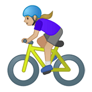 Émoji 🚴🏼‍♀️ Cycliste Femme : Peau Moyennement Claire sur Google Android 10.0.