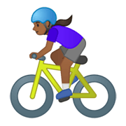 🚴🏾‍♀️ Emoji Mulher Ciclista: Pele Morena Escura na Google Android 10.0.