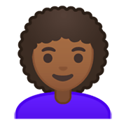 👩🏾‍🦱 Emoji Frau: mitteldunkle Hautfarbe, lockiges Haar Google Android 10.0.