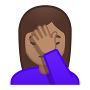 🤦🏽‍♀️ Emoji sich an den Kopf fassende Frau: mittlere Hautfarbe Google Android 10.0.