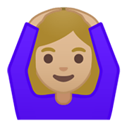 🙆🏼‍♀️ Emoji Frau mit Händen auf dem Kopf: mittelhelle Hautfarbe Google Android 10.0.