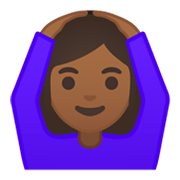 🙆🏾‍♀️ Emoji Frau mit Händen auf dem Kopf: mitteldunkle Hautfarbe Google Android 10.0.