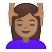 💆🏽‍♀️ Emoji Frau, die eine Kopfmassage bekommt: mittlere Hautfarbe Google Android 10.0.