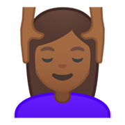 💆🏾‍♀️ Emoji Mulher Recebendo Massagem Facial: Pele Morena Escura na Google Android 10.0.