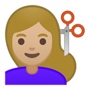 Emoji 💇🏼‍♀️ Taglio Di Capelli Per Donna: Carnagione Abbastanza Chiara su Google Android 10.0.